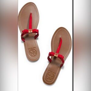 Tory Burch Leighanne Red Patent Bow Thong Sandals
